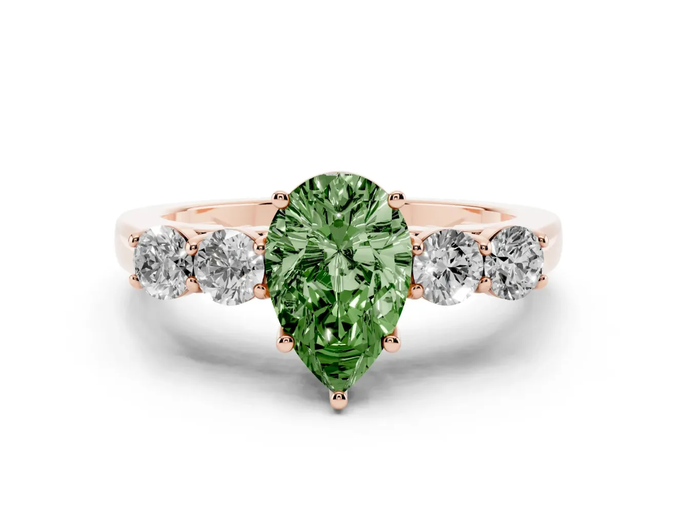 Pear-Shaped 5 Stone Engagement Ring Setting for a Fancy Green Lab-Grown Diamond | Rose Gold