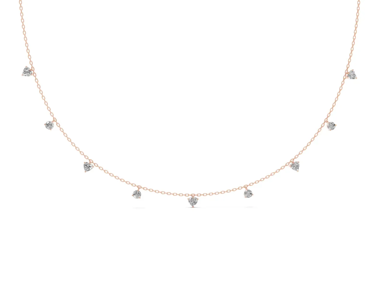 Heart and Round Lab-Grown Diamond Station Necklace | Alternating Stations | Rose Gold