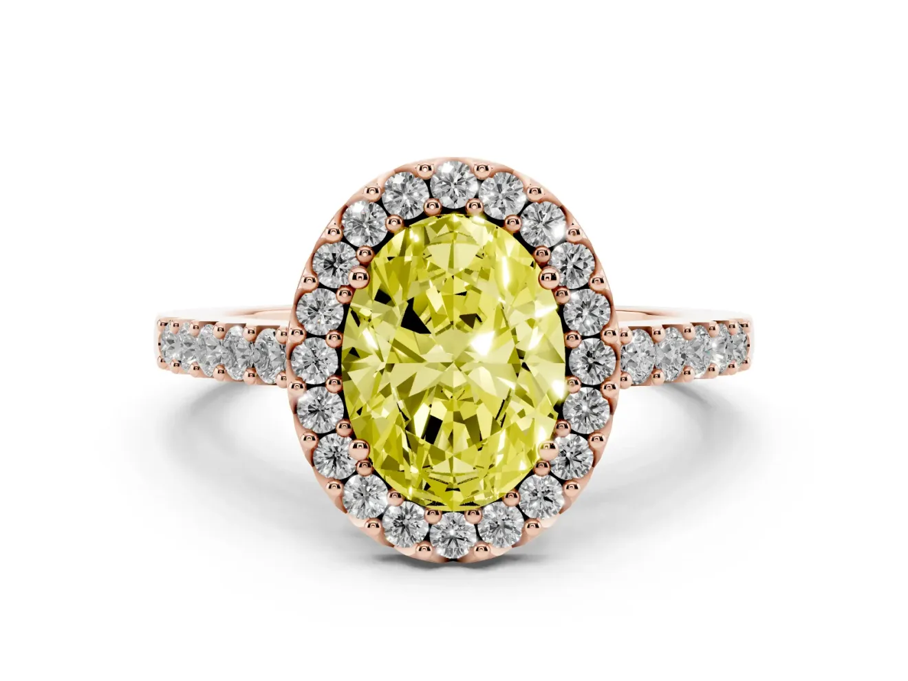 Oval Halo Engagement Ring Setting for a Fancy Yellow Lab-Grown Diamond | Single Row Pavé Band | Rose Gold