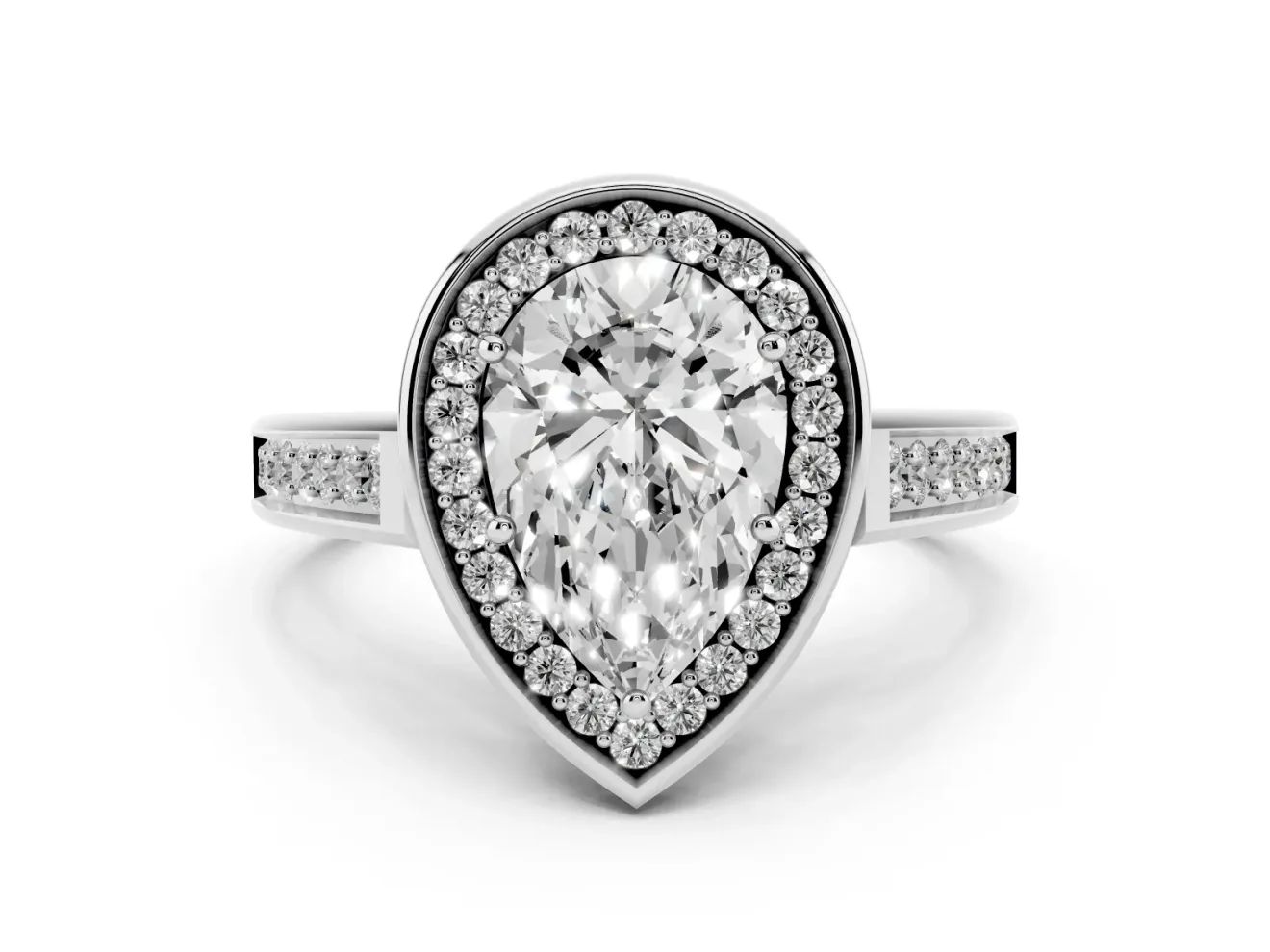 Pear-Shaped Halo Engagement Ring Setting | Polished Outer Rim | Platinum