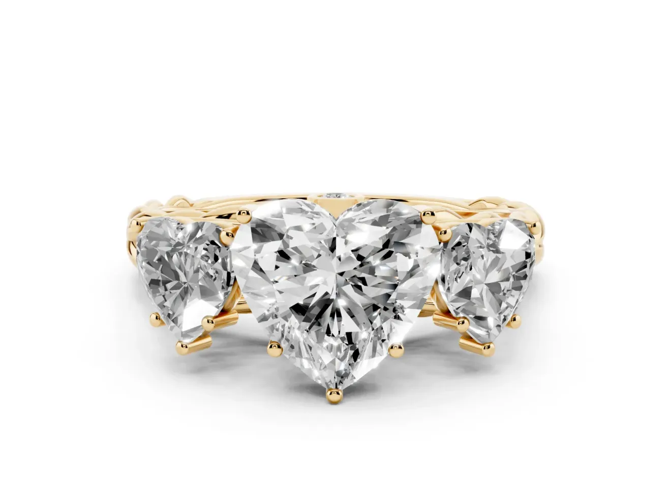 Heart-Shaped Three Stone Engagement Ring Setting | Braided Band | Yellow Gold