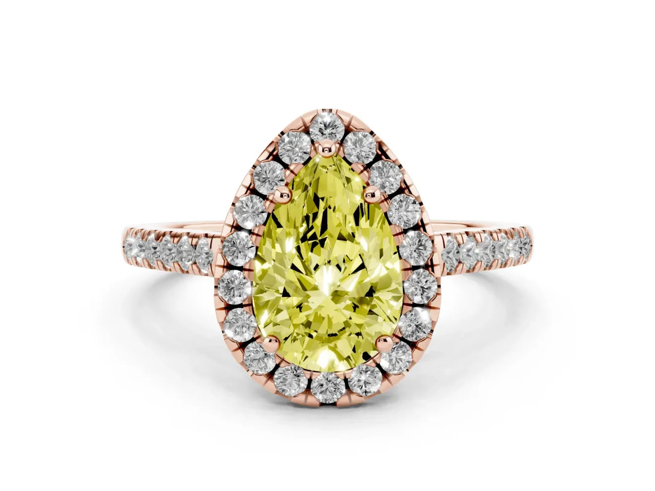 Pear-Shaped Raised Halo Engagement Ring Setting for a Fancy Yellow Lab-Grown Diamond | Rose Gold