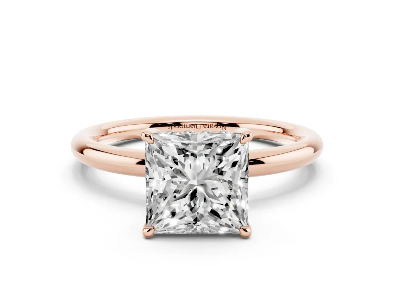 Princess Cut Hidden Halo Engagement Ring Setting | Thin Plain Band | Rose Gold