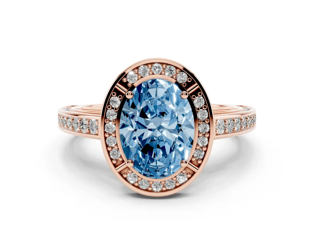 Oval Sectioned Halo Engagement Ring Setting for a Fancy Blue Lab-Grown Diamond | Rose Gold