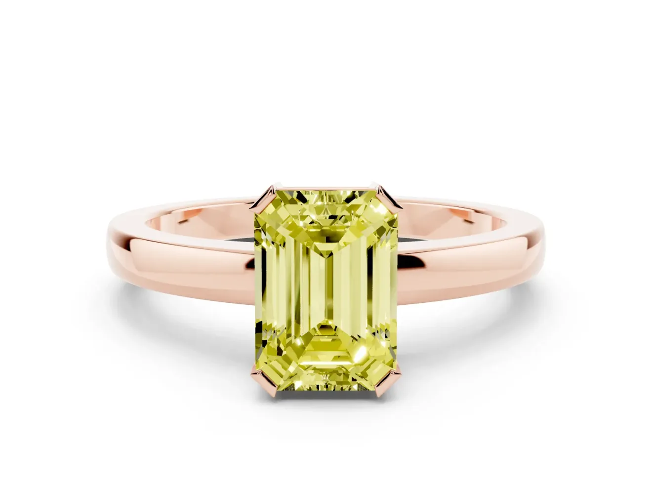 Emerald Cut Solitaire Engagement Ring Setting for a Fancy Yellow Lab-Grown Diamond | Flat Tab Prongs | Rose Gold