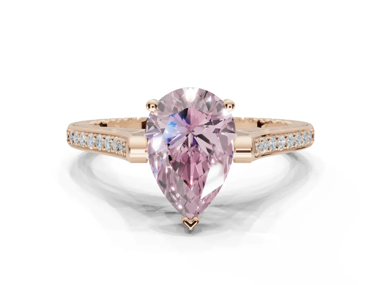 Pear-Shaped Vintage Cathedral Engagement Ring Setting for a Fancy Pink Lab-Grown Diamond | Carved Band | Rose Gold