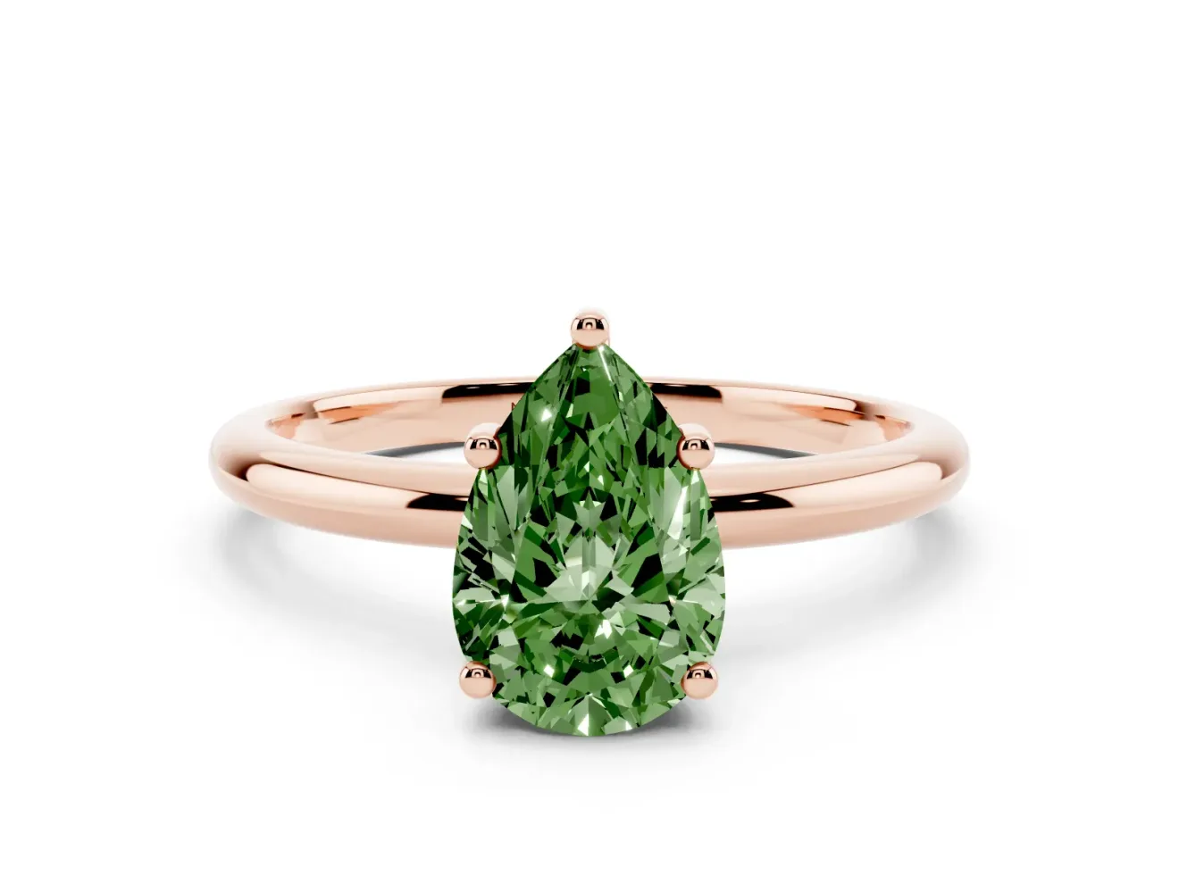 Pear-Shaped Micro-Prong Hidden Halo Engagement Ring Setting for a Fancy Green Lab-Grown Diamond | Plain Band | Rose Gold