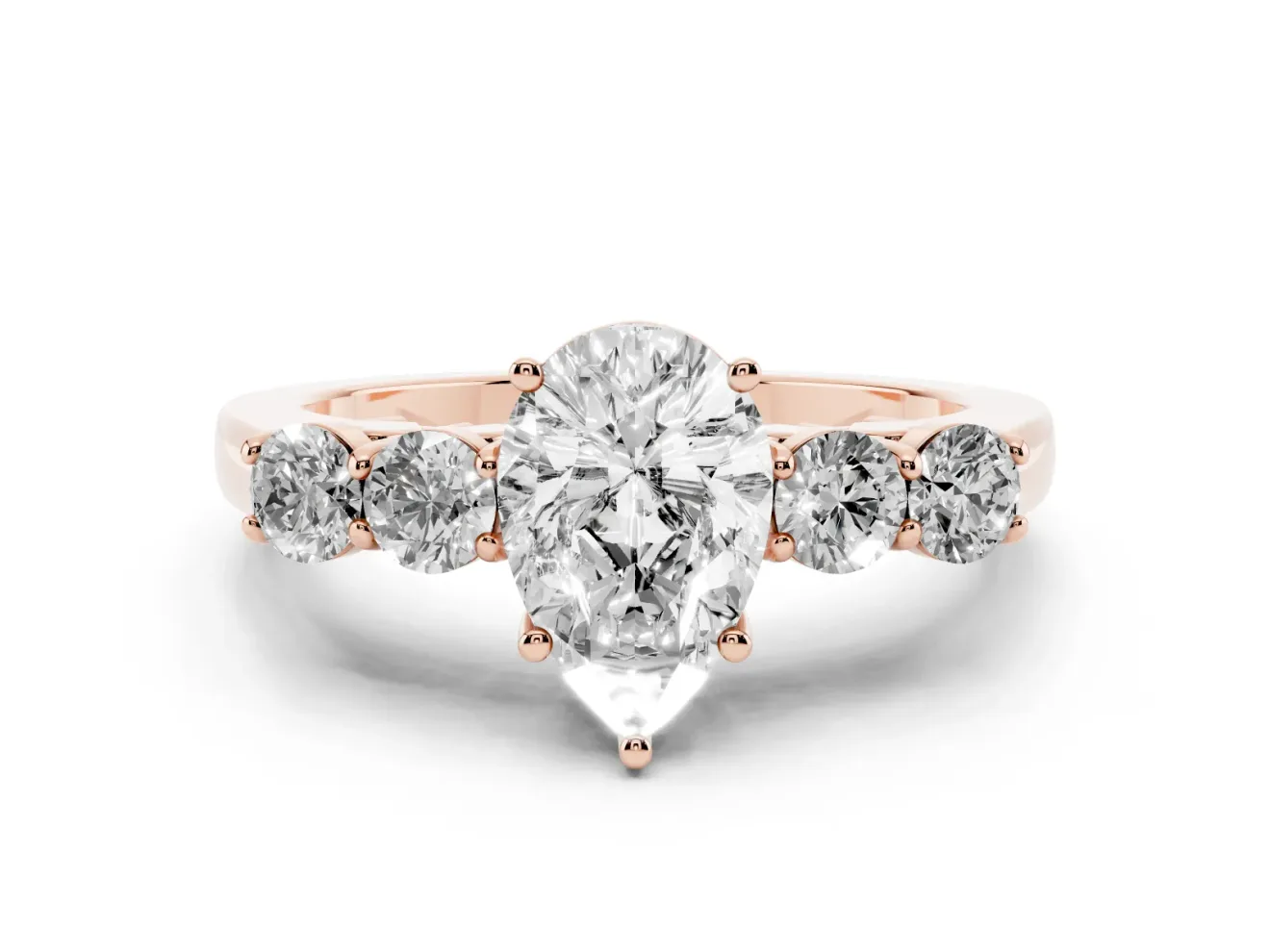 Pear-Shaped Close Set Five Stone Engagement Ring Setting | Rose Gold