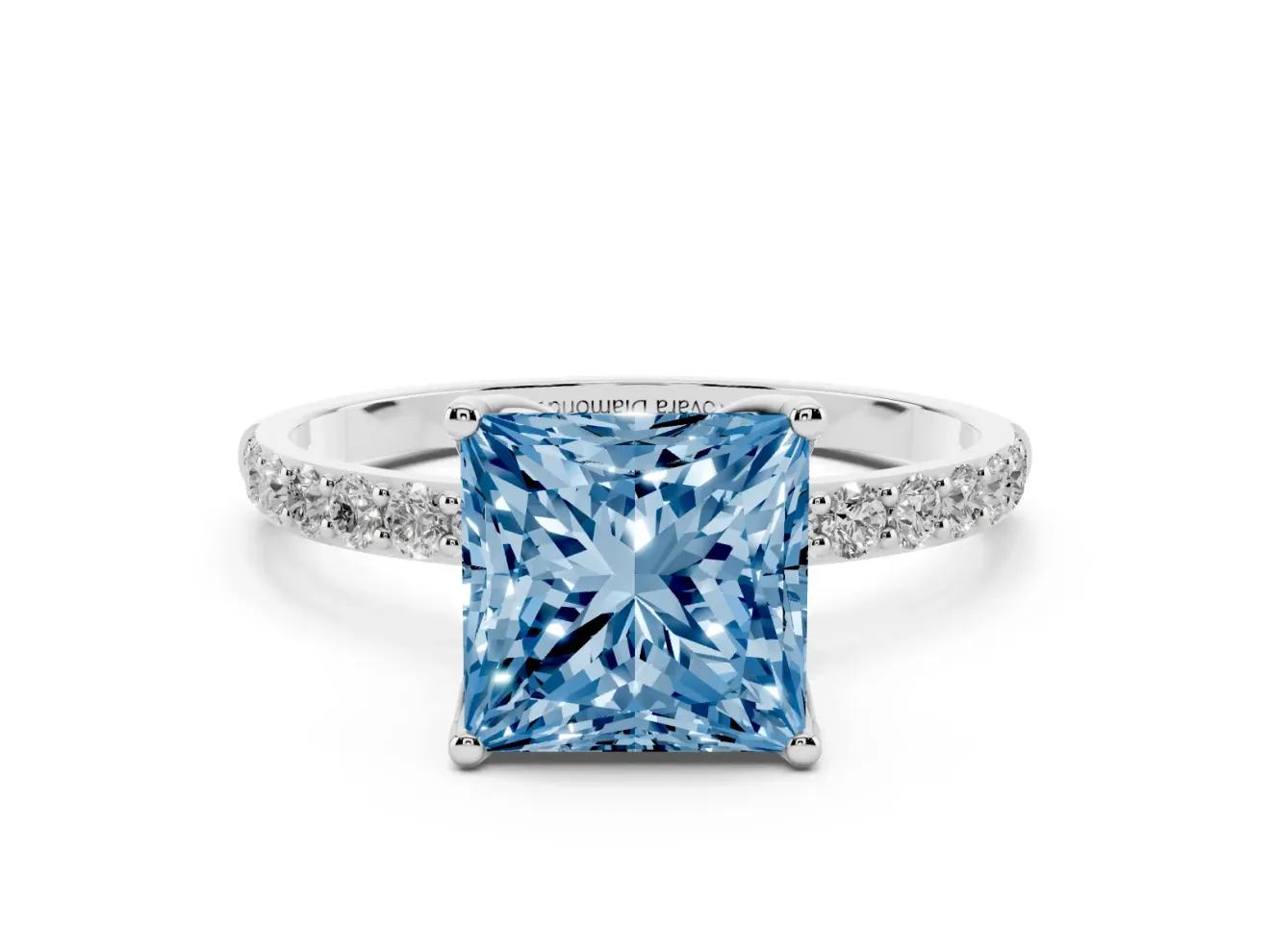 Princess Cut Pave Solitaire Engagement Ring Setting for a Fancy Blue Lab-Grown Diamond | Slim Band | Sterling Silver