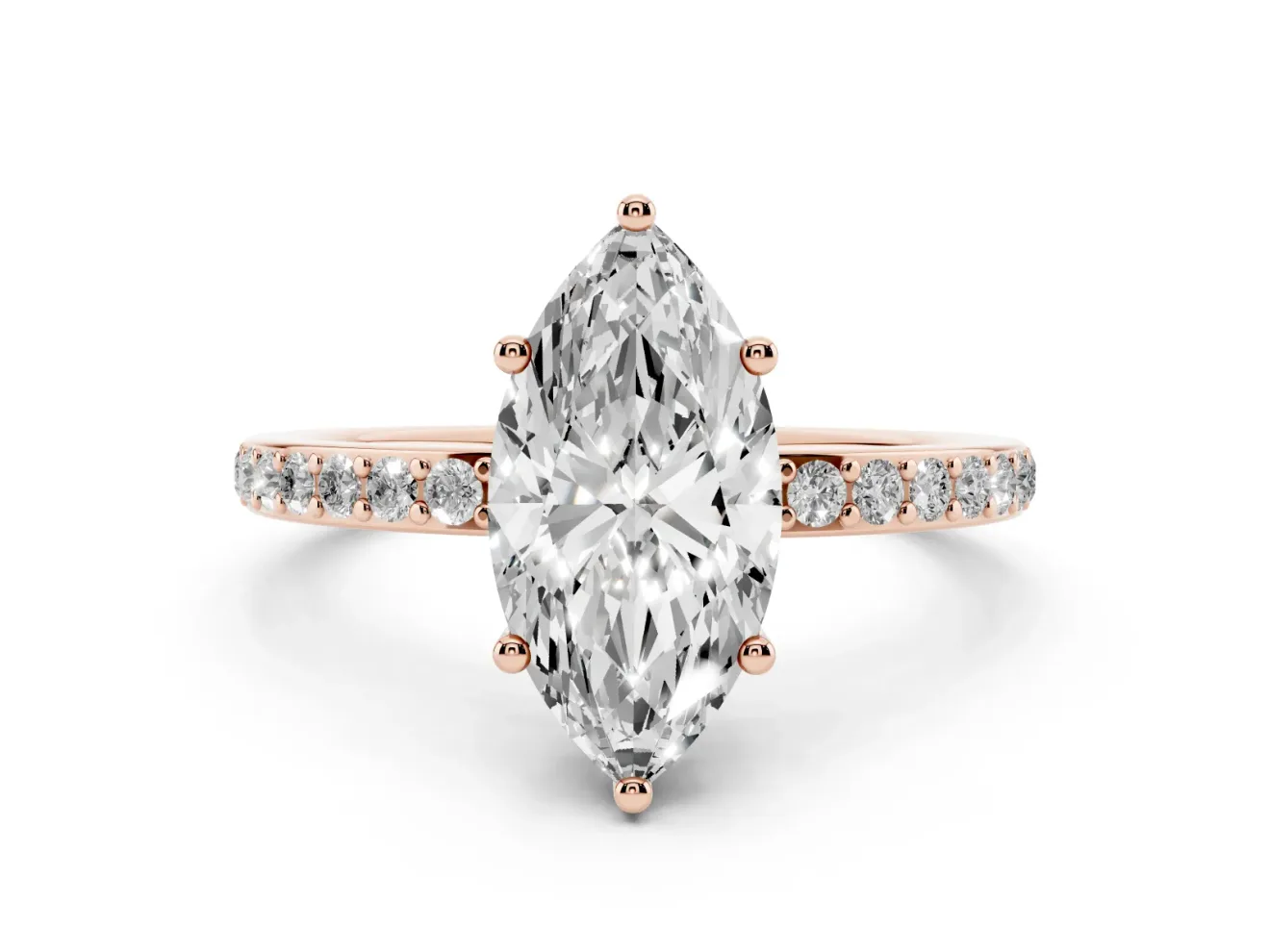 Marquise Cut Diamond Pavé Band Ring Set in Rose gold with Prong-Set Center Stone