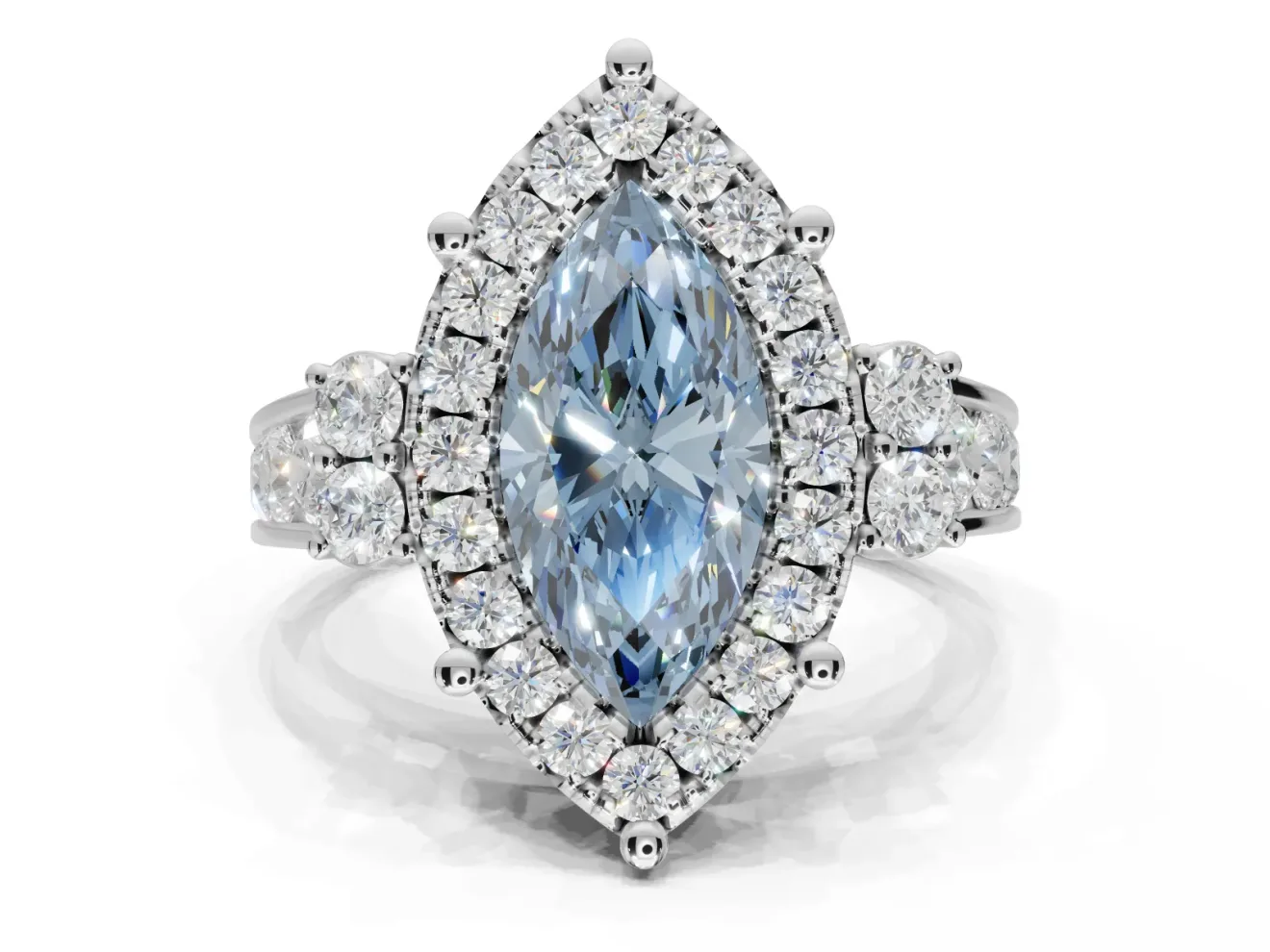Marquise Halo Engagement Ring Setting for a Fancy Blue Lab-Grown Diamond | Graduated Channel Band | Sterling Silver