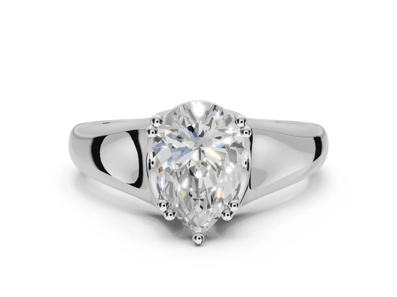 Pear-Shaped Double Claw Solitaire Engagement Ring Setting | Wide Plain Band | Platinum