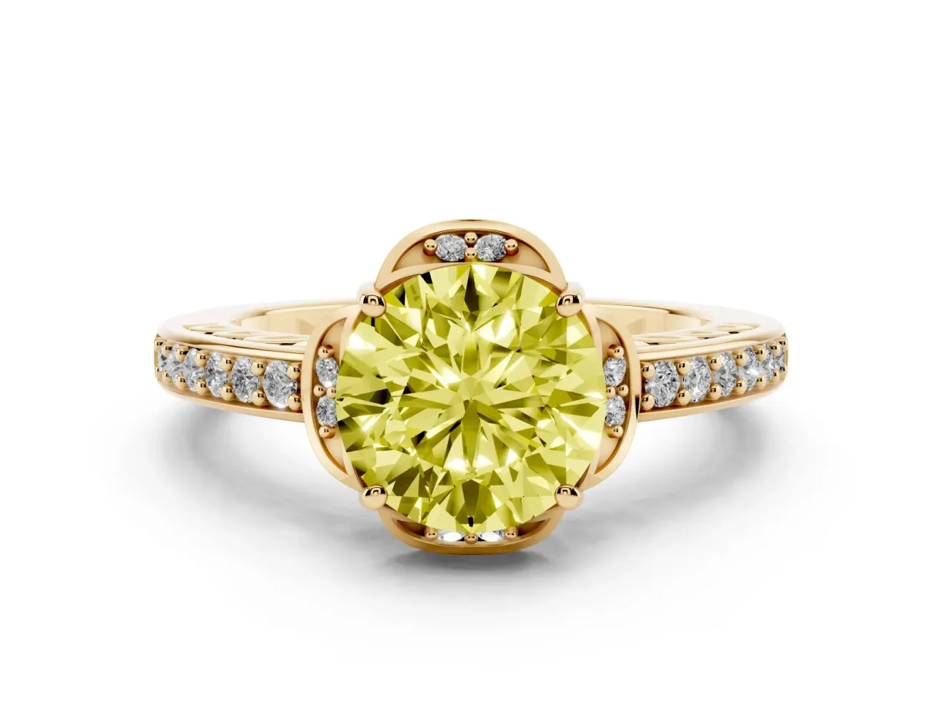 Round Floral Pavé Engagement Ring Setting for a Fancy Yellow Lab-Grown Diamond | Yellow Gold