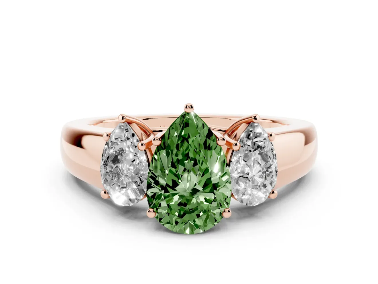 Pear-Shaped 3 Stone Engagement Ring Setting for a Fancy Green Lab-Grown Diamond | Rose Gold