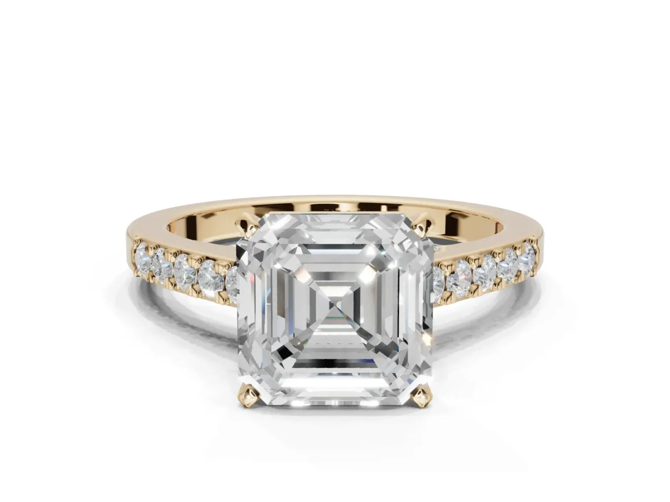 Asscher Cut Pavé Solitaire Engagement Ring Setting | Crossover Gallery | Yellow Gold