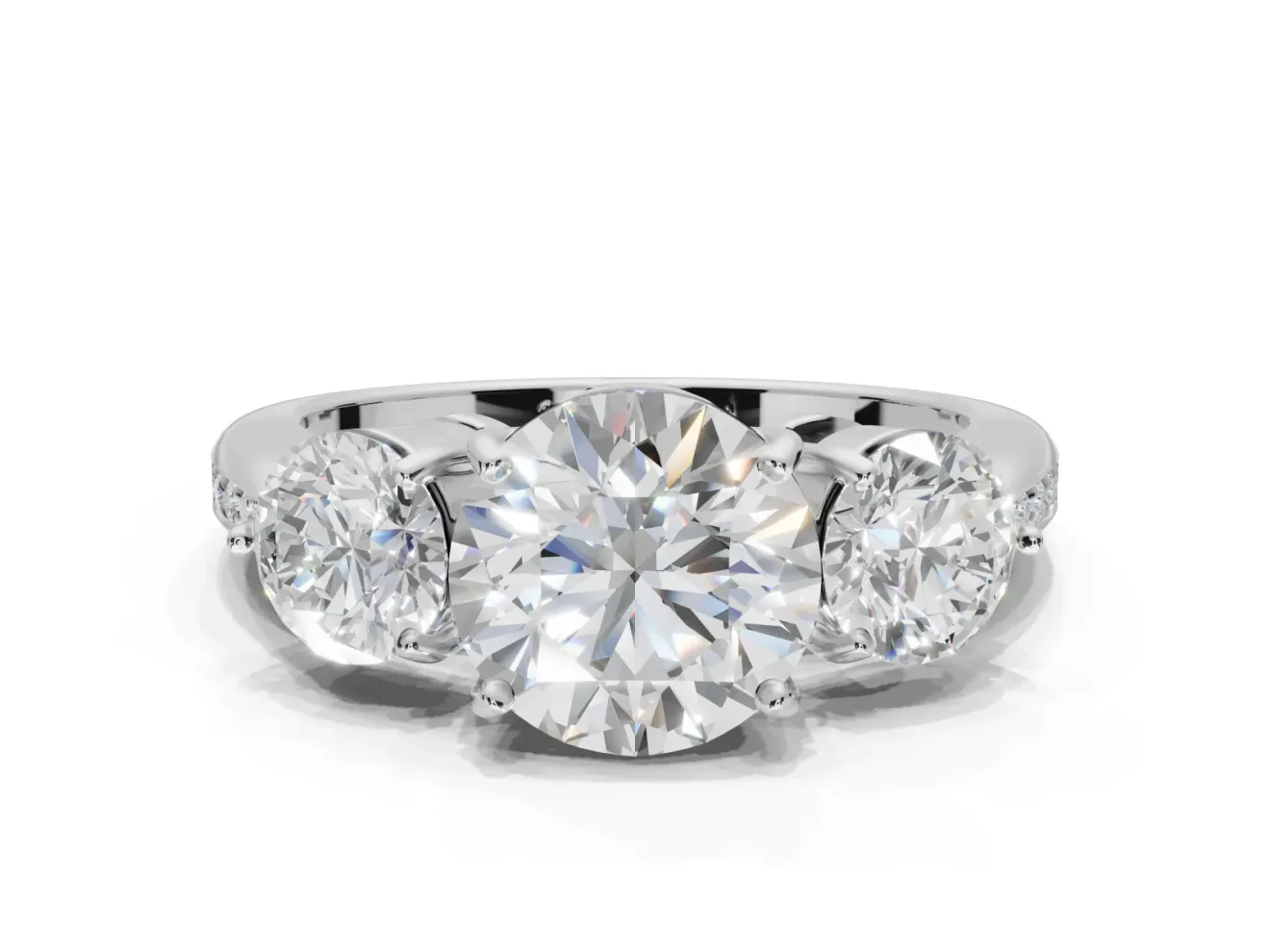 Round Three Stone Engagement Ring Setting | Tapered Pave Band | Sterling Silver