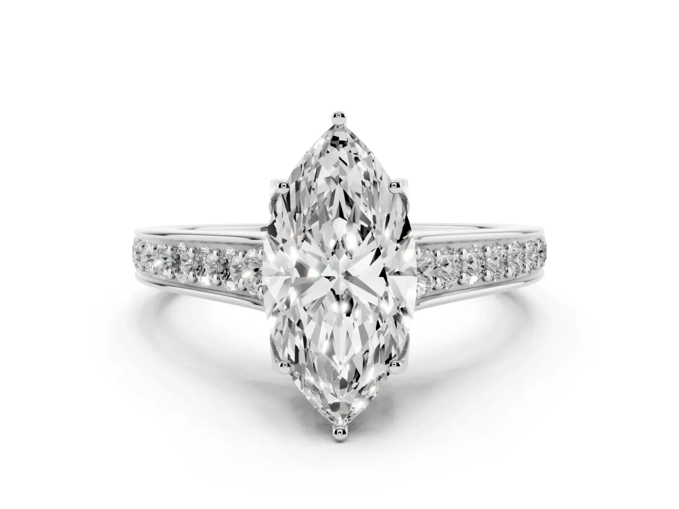 Marquise Graduated Pavé Solitaire Engagement Ring Setting | Wide Pavé Row Band | White Gold