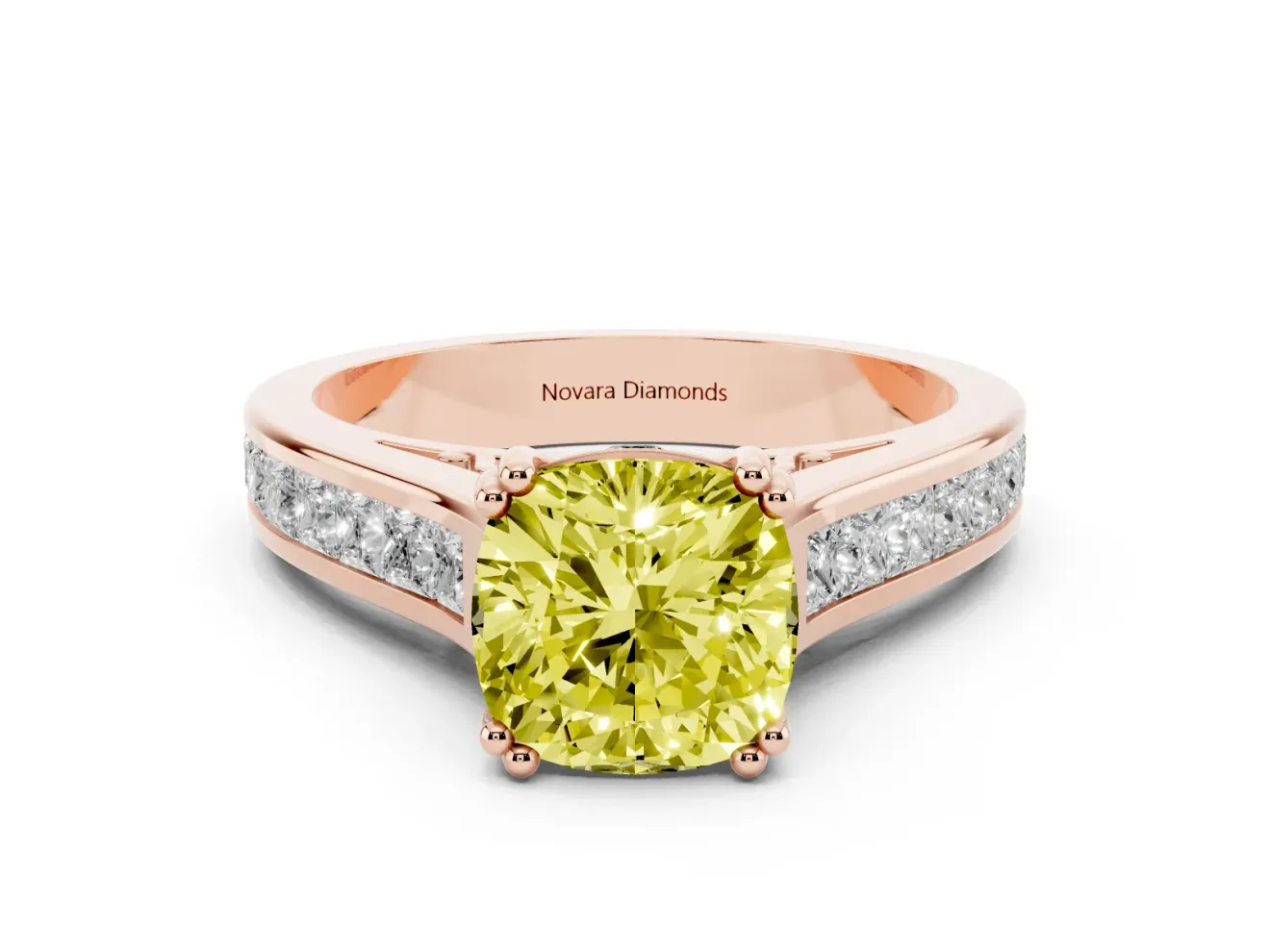 Cushion Cut Channel Engagement Ring Setting for a Fancy Yellow Lab-Grown Diamond | Rose Gold - Design NV-24671
