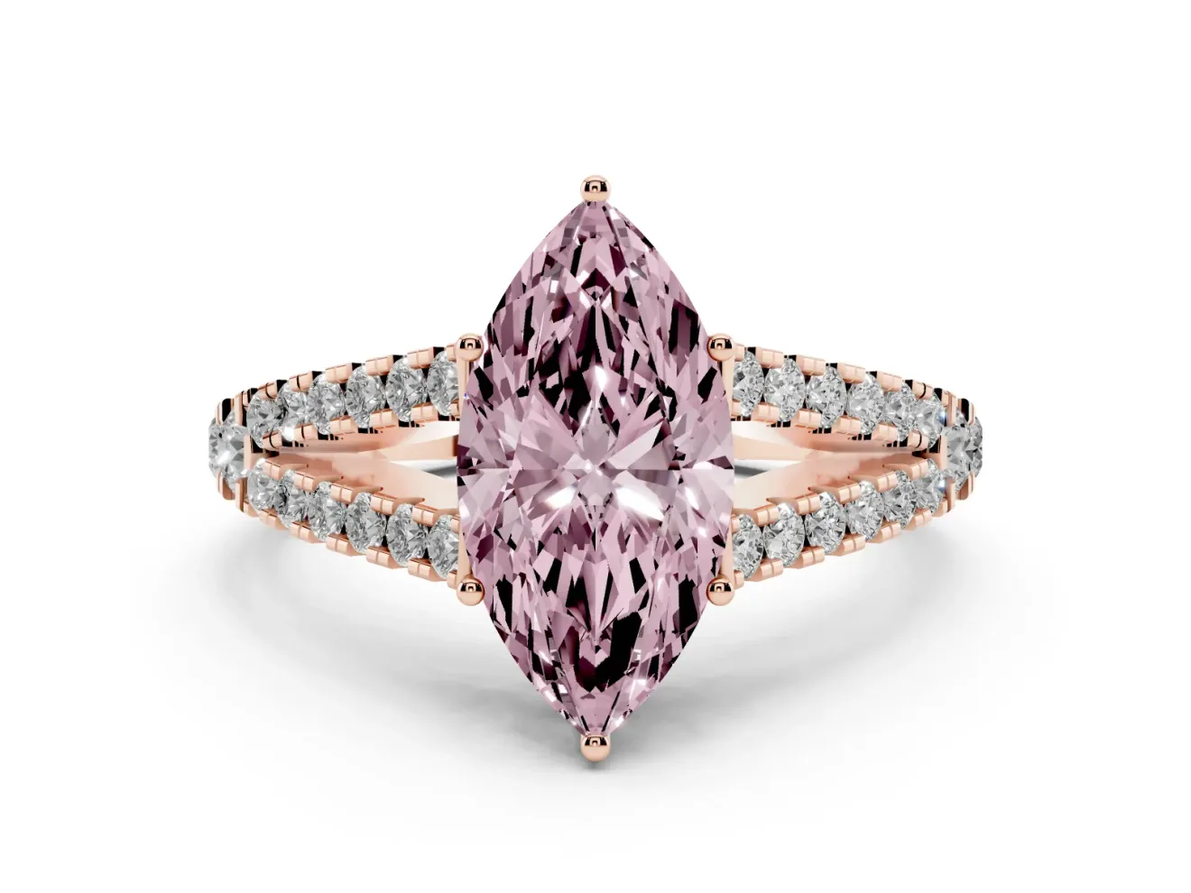 Marquise Graduated Split Shank Engagement Ring Setting for a Fancy Pink Lab-Grown Diamond | Rose Gold