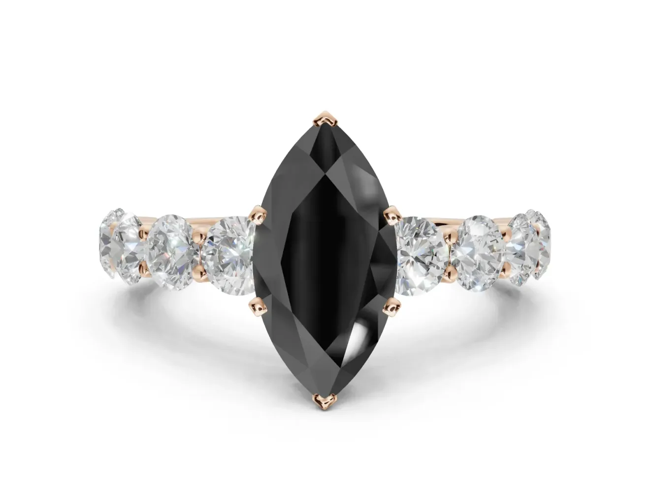 Marquise Side Stone Engagement Ring Setting for a Black Center | Scalloped Prong Accents | Rose Gold