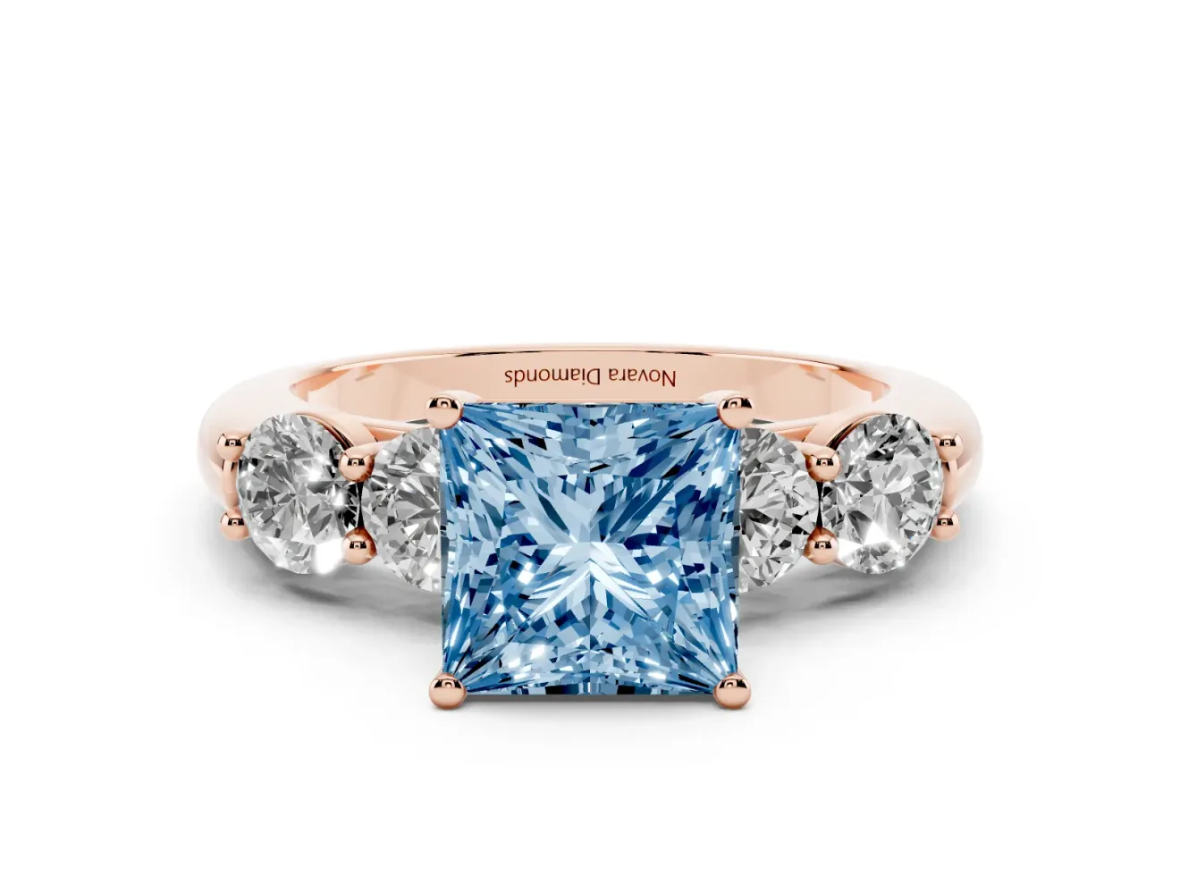 Princess Cut Five Stone Engagement Ring Setting for a Fancy Blue Lab-Grown Diamond | Prong Set Side Stones | Rose Gold