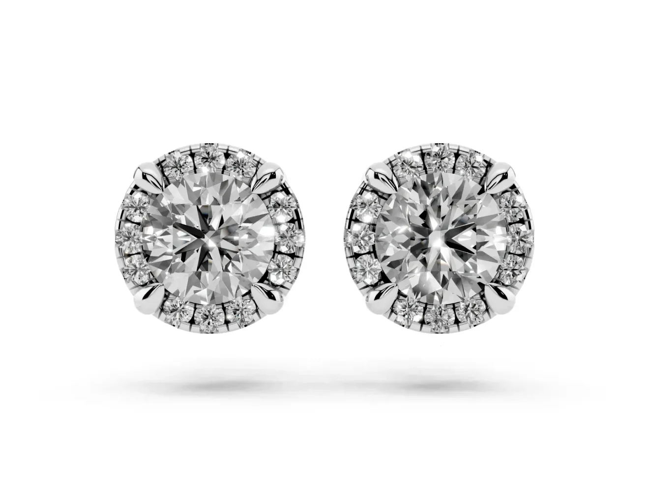 Round Lab-Grown Diamond Pavé Halo Stud Earrings | Accented Head | Platinum