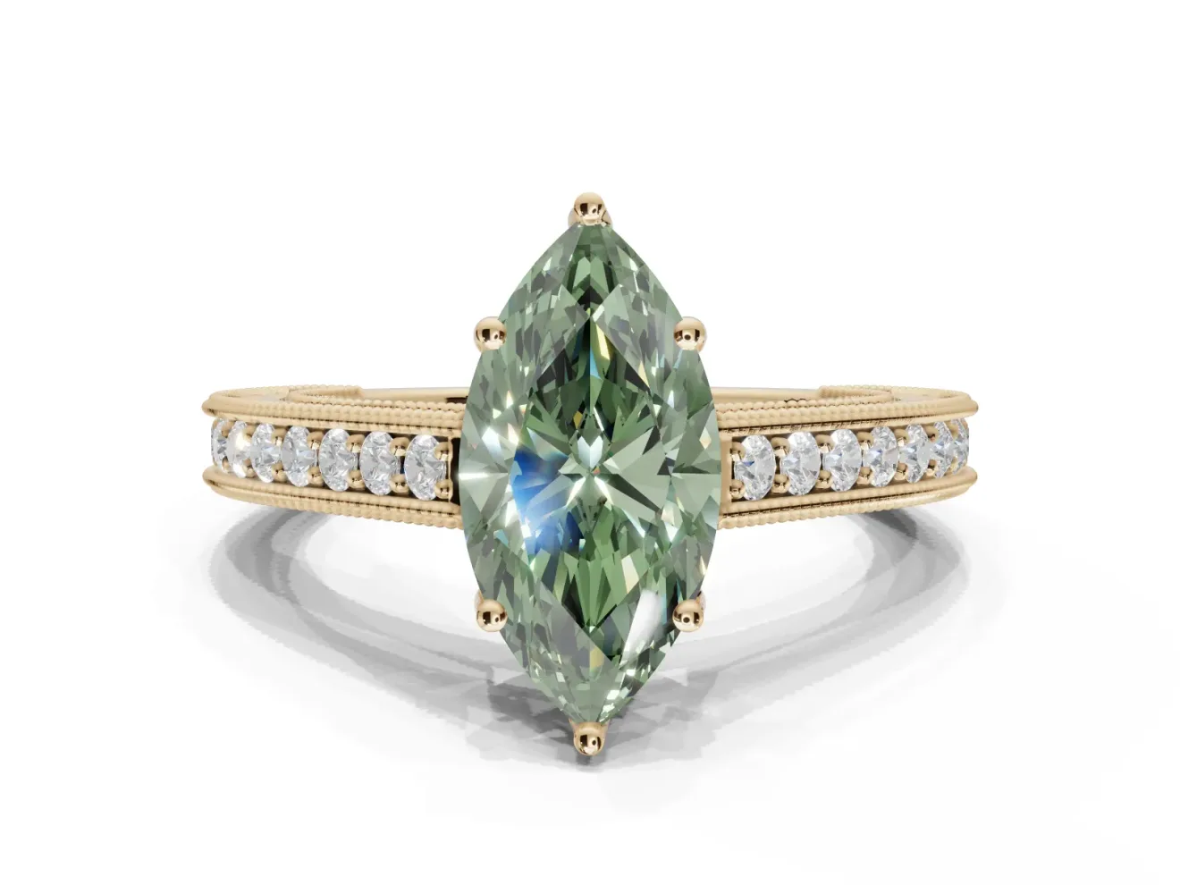 Marquise Vintage Engagement Ring Setting for a Fancy Green Lab-Grown Diamond | Yellow Gold - Design NV-24644