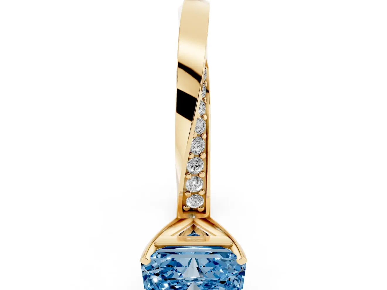 Radiant Cut Twisted Pave Engagement Ring Setting for a Fancy Blue Lab-Grown Diamond | Ribbon Band | Yellow Gold