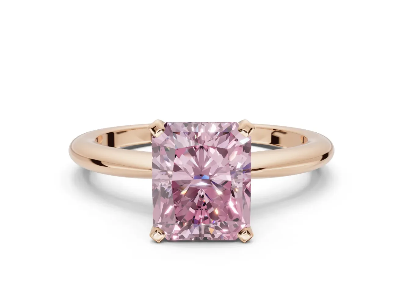 Radiant Cut Solitaire Engagement Ring Setting for a Fancy Pink Lab-Grown Diamond | Tapered Plain Band | Rose Gold