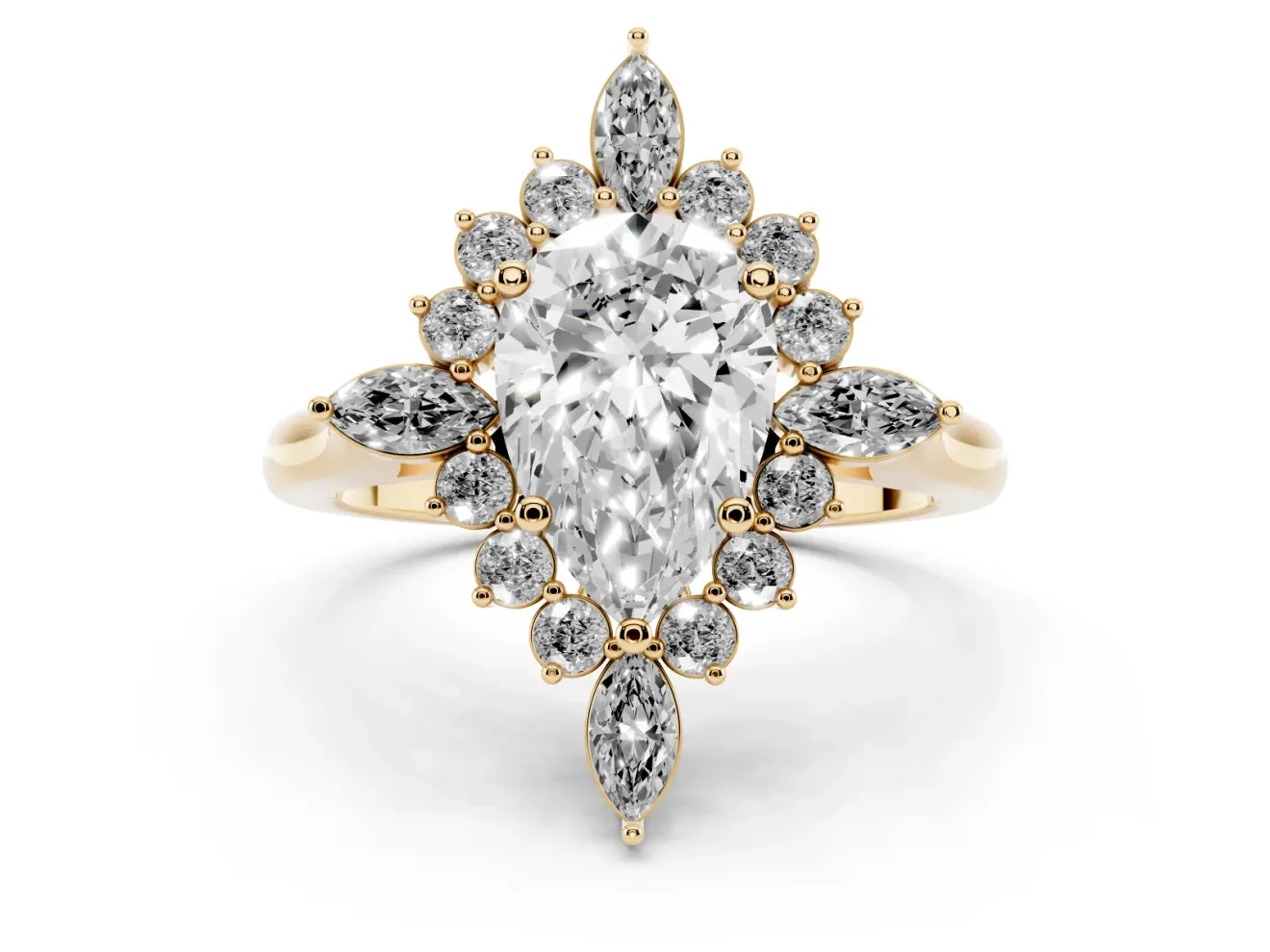 Pear-Shaped Cluster Halo Engagement Ring Setting | Yellow Gold
