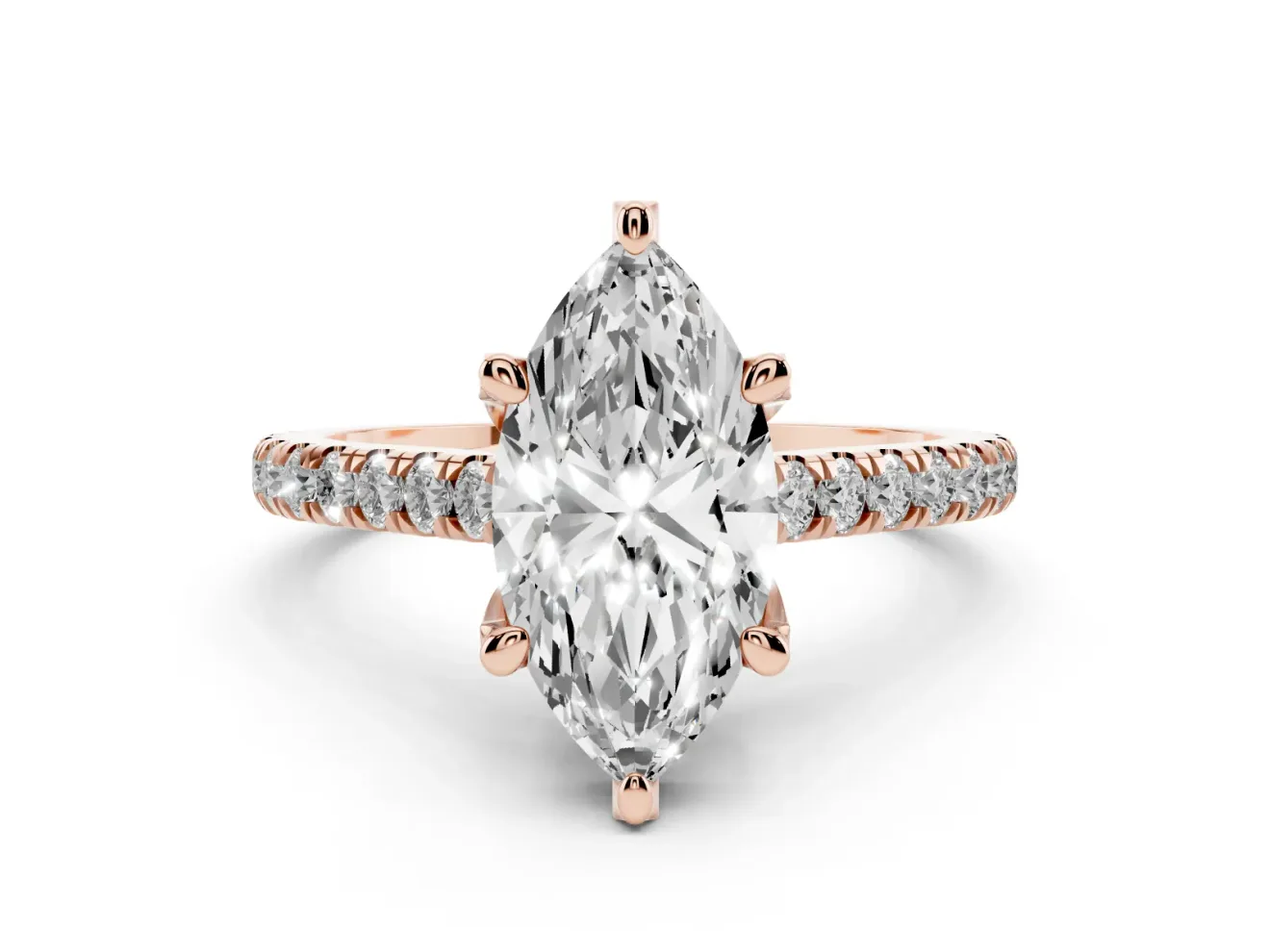 Marquise Hidden Halo Pave Engagement Ring Setting | Claw Prongs | Rose Gold