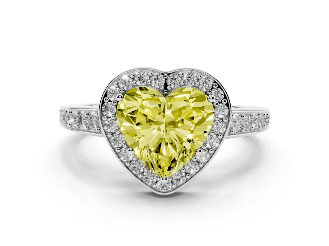 Fancy Yellow Heart Cut Diamond Halo Pavé Engagement Ring Set in Silver with Bezel Setting