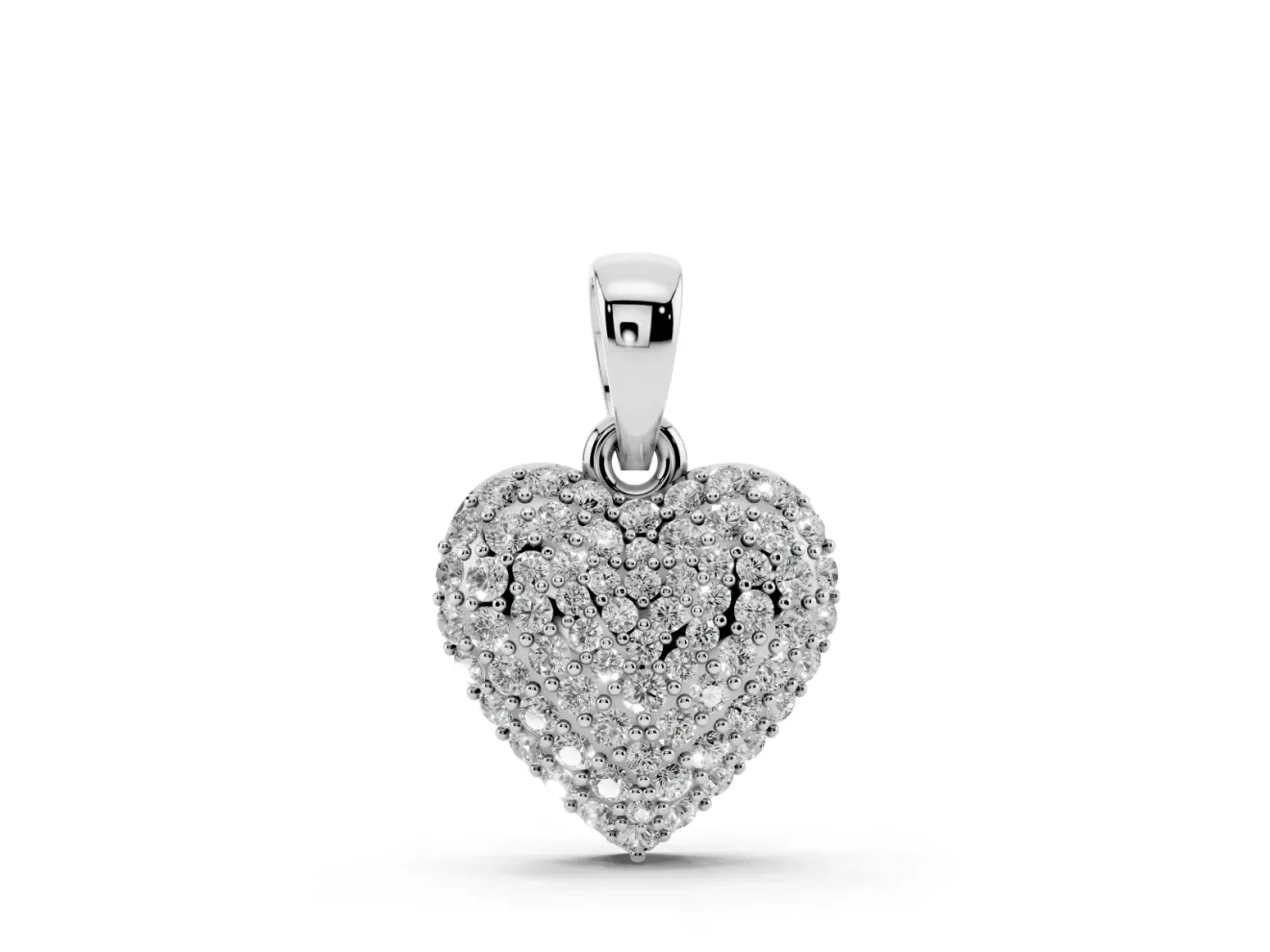 Round Lab-Grown Diamond Pavé Heart Pendant Necklace | Fully Set Face | White Gold