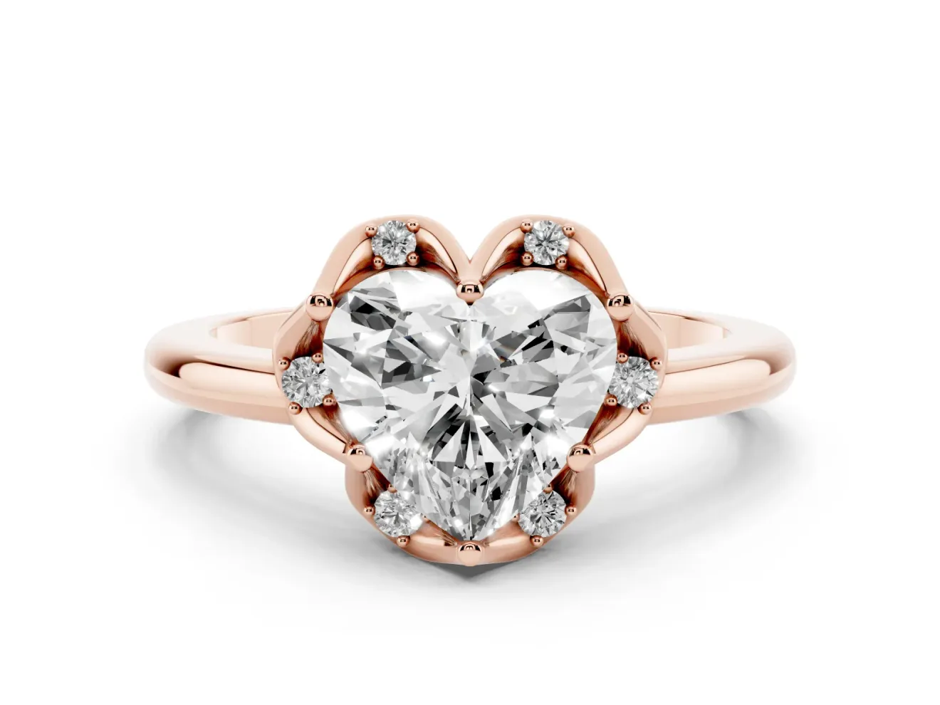 Heart-Shaped Scalloped Petal Halo Engagement Ring Setting | Plain Band | Rose Gold