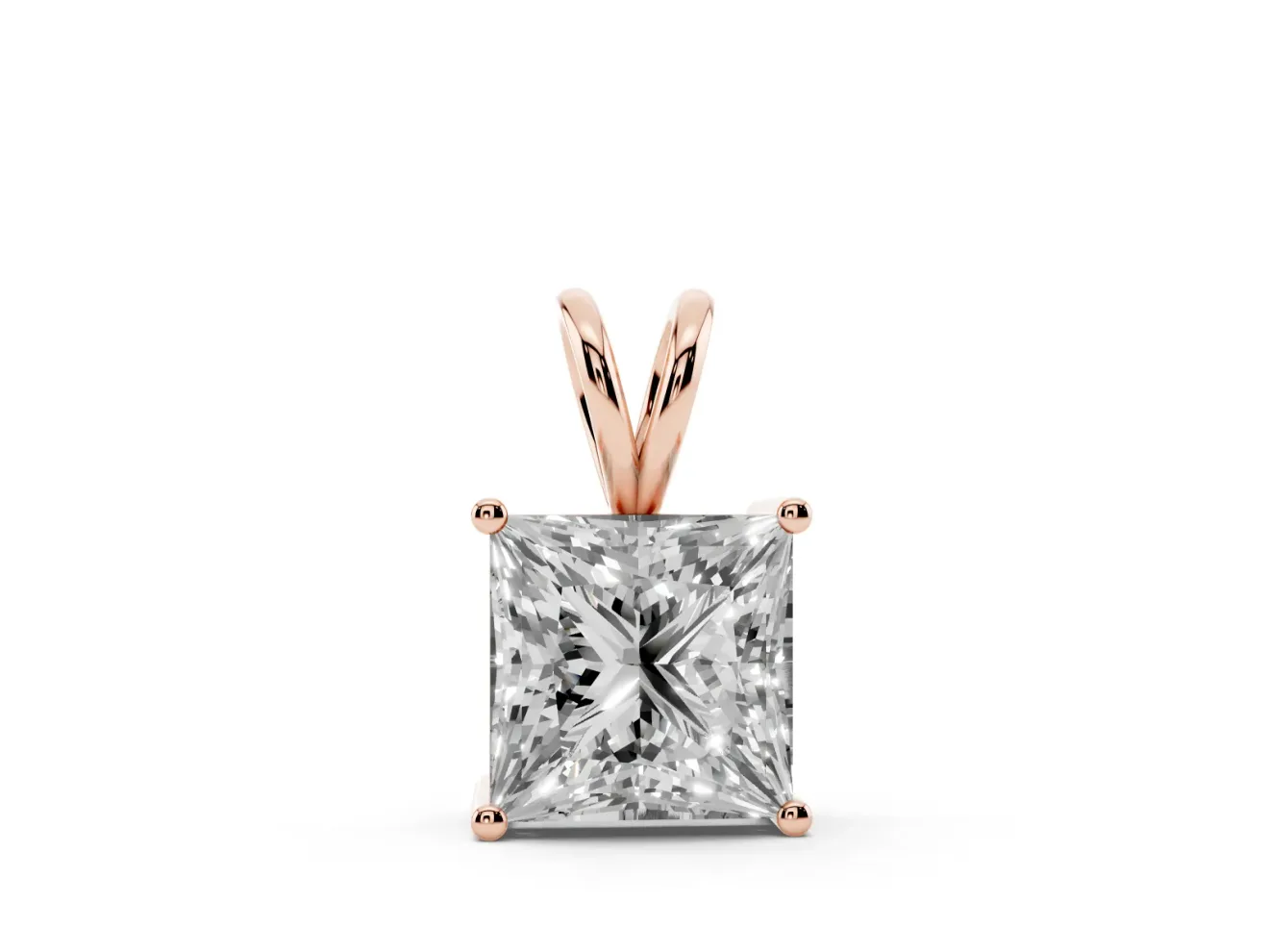 Princess Cut Lab-Grown Diamond Solitaire Pendant | Split Bail | Rose Gold