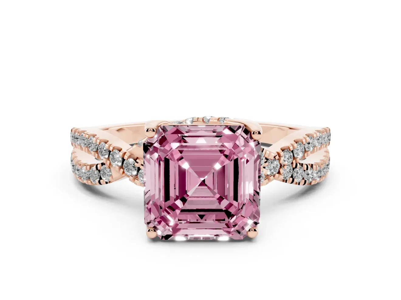 Asscher Cut Twisted Pave Engagement Ring Setting for a Fancy Pink Lab-Grown Diamond | Split Shank | Rose Gold