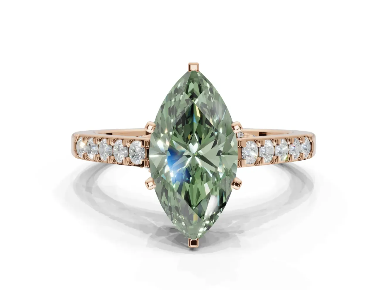 Marquise Pavé Solitaire Engagement Ring Setting for a Fancy Green Lab-Grown Diamond | Crossover Gallery | Rose Gold
