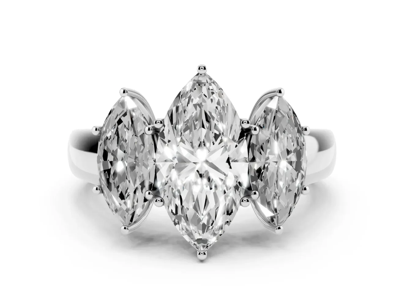 Marquise Three Stone Engagement Ring Setting | Touching Side Stones | Platinum