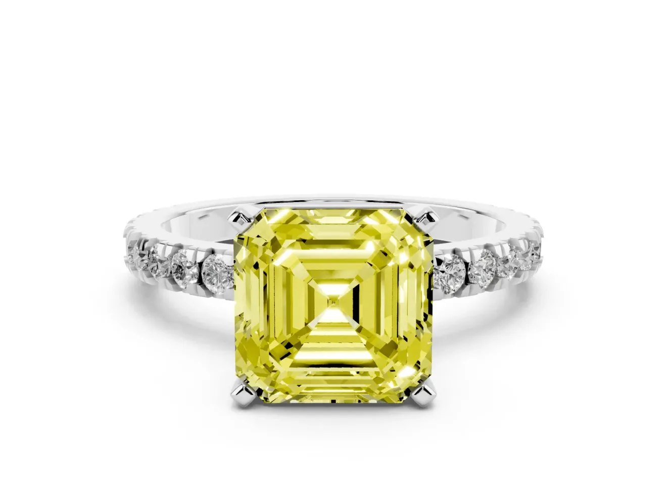 Asscher Cut Pavé Engagement Ring Setting for a Fancy Yellow Lab-Grown Diamond | Platinum