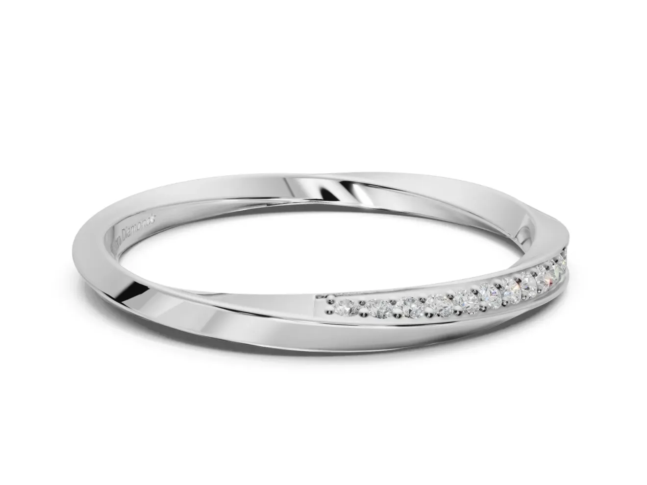 Round Lab-Grown Diamond Pavé Ribbon Twist Wedding Band | Polished Turn | Sterling Silver