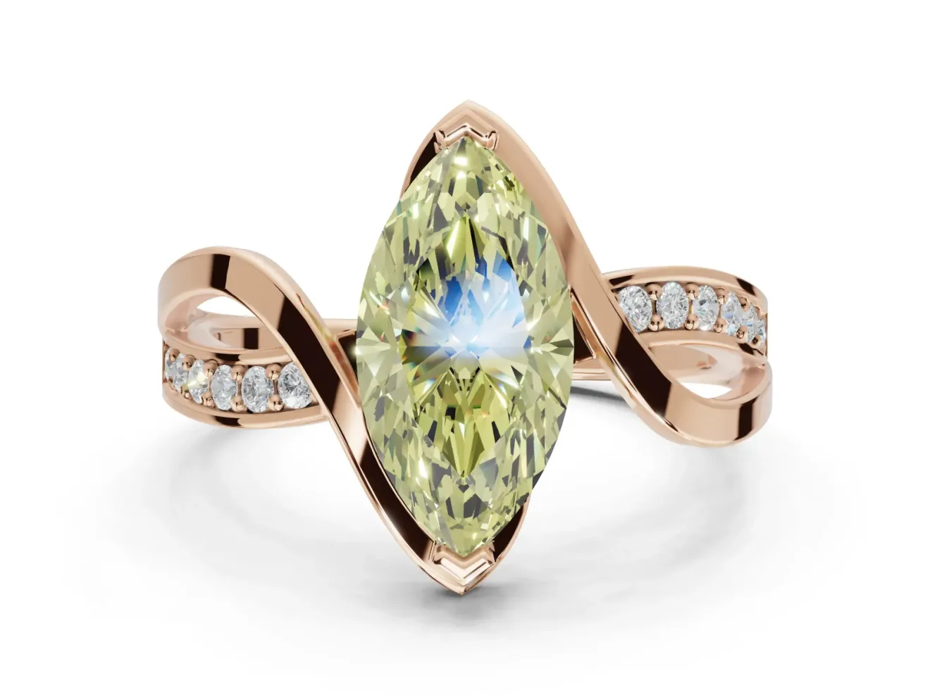 Marquise Bypass Solitaire Engagement Ring Setting for a Fancy Yellow Lab-Grown Diamond | Pavé Strands | Rose Gold