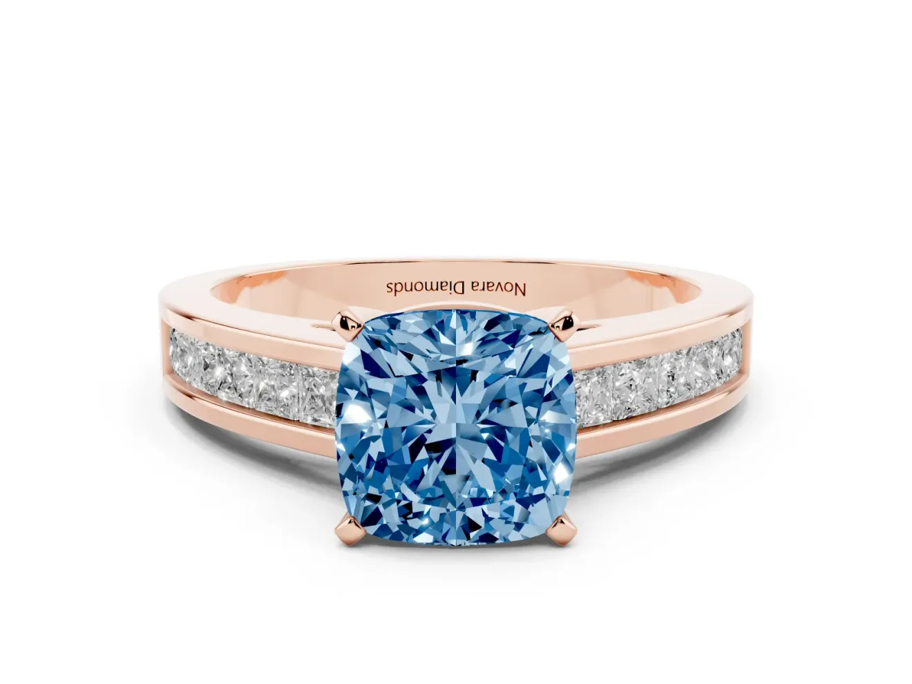 Cushion Cut Channel Engagement Ring Setting for a Fancy Blue Lab-Grown Diamond | Rose Gold