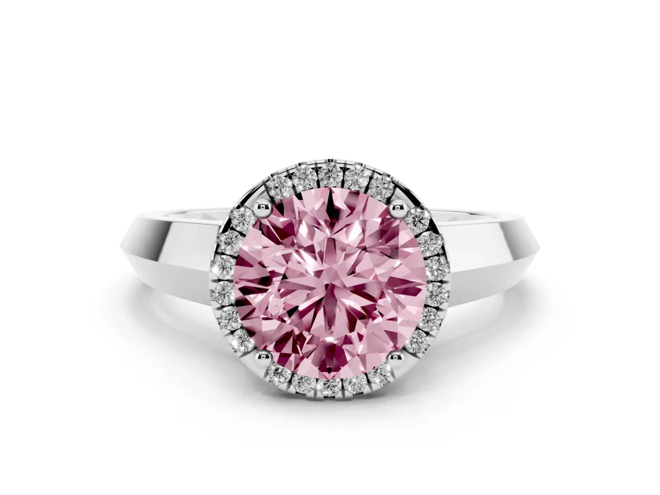 Round Knife-Edge Halo Engagement Ring Setting for a Fancy Pink Lab-Grown Diamond | Sterling Silver