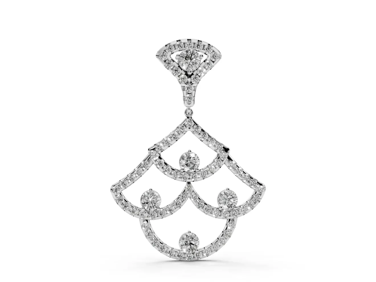 Round Lab-Grown Diamond Pavé Openwork Fan Pendant Necklace | Scalloped Arches | Sterling Silver
