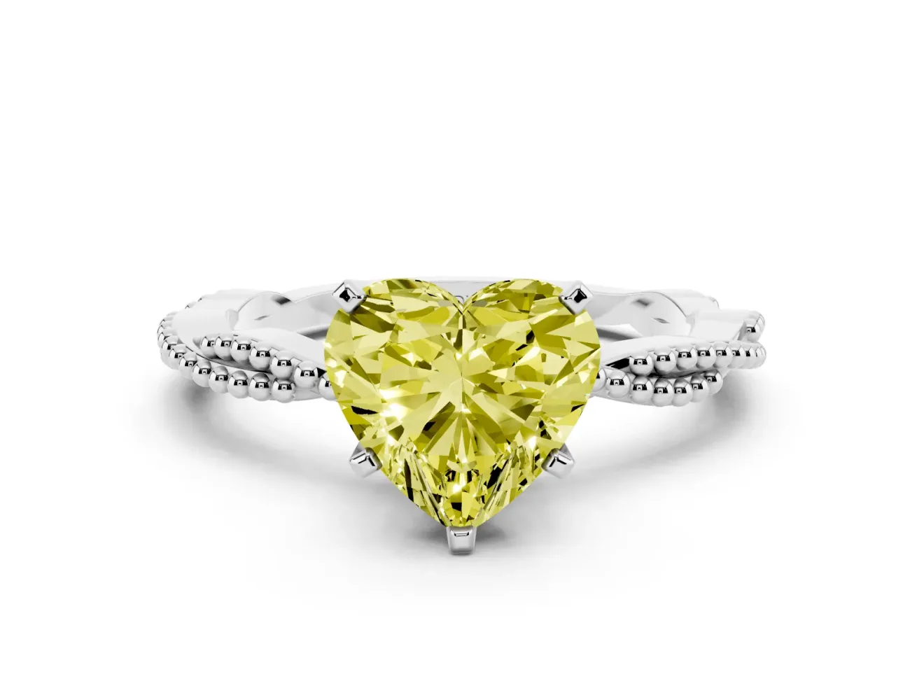 Heart-Shaped Twisted Engagement Ring Setting for a Fancy Yellow Lab-Grown Diamond | Beaded Twist | Platinum