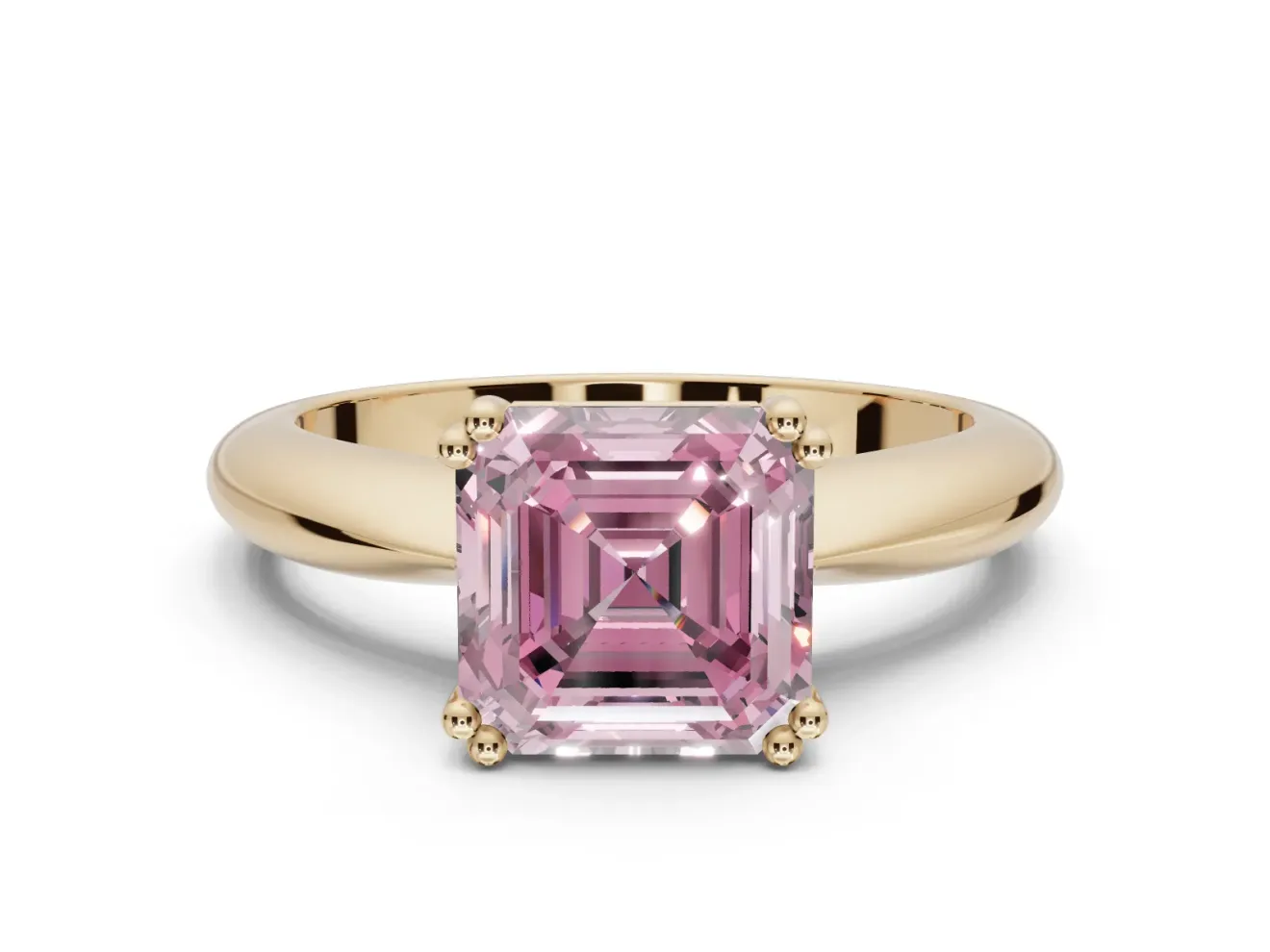 Princess Cut Tapered Solitaire Engagement Ring Setting for a Fancy Pink Lab-Grown Diamond | Yellow Gold