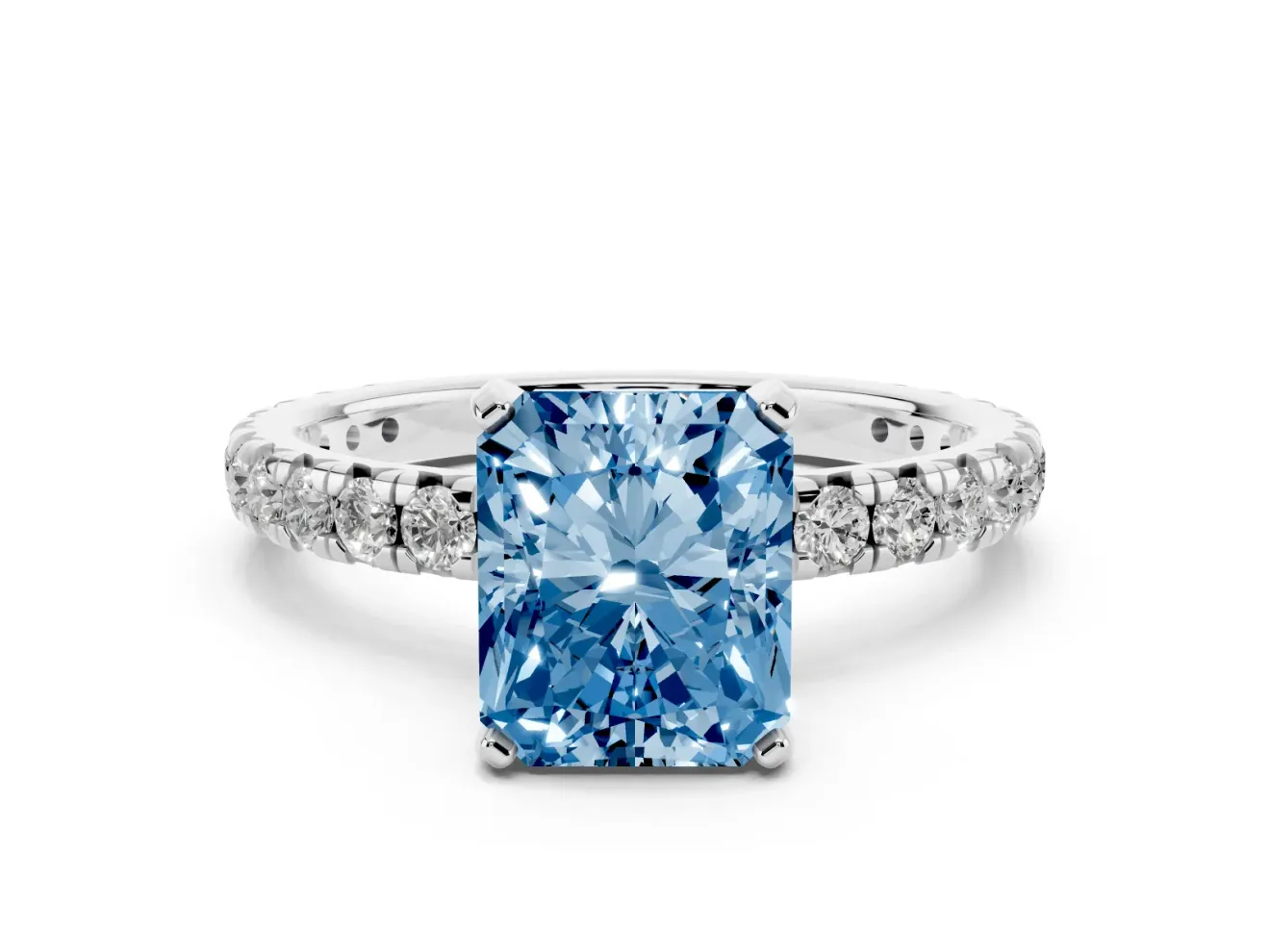 Radiant Cut Pavé Engagement Ring Setting for a Fancy Blue Lab-Grown Diamond | Platinum
