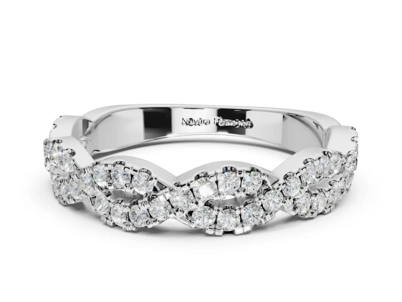 Round Lab-Grown Diamond Twisted Pavé Half Eternity Band | Interwoven Strands | White Gold