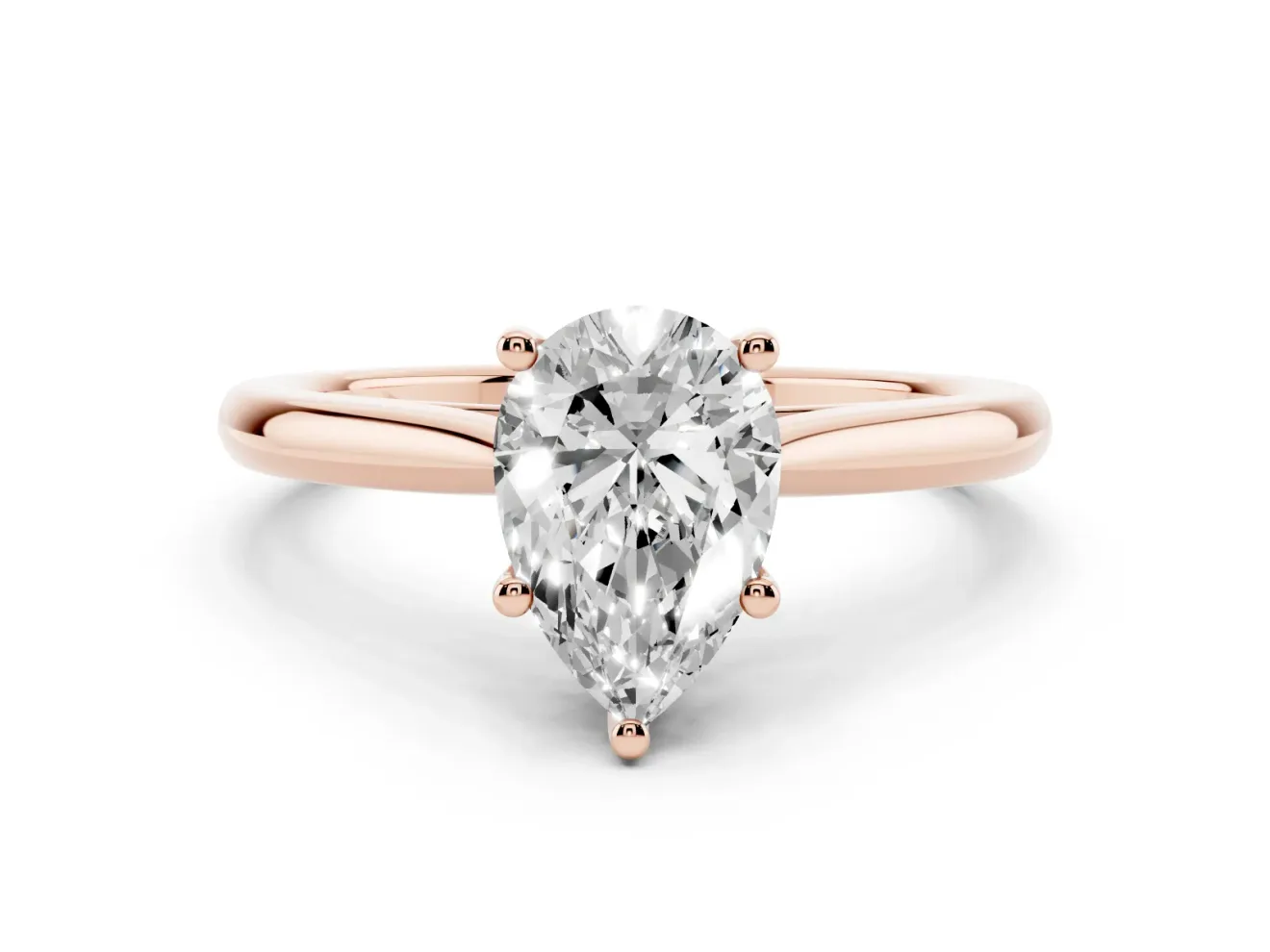 Pear-Shaped Cathedral Solitaire Engagement Ring Setting | Plain Band | Rose Gold