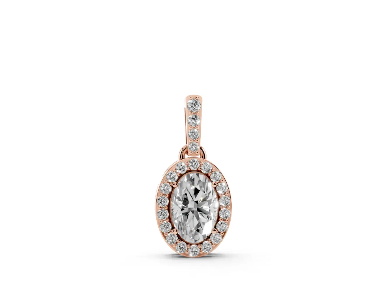 Oval Lab-Grown Diamond Pavé Halo Pendant Necklace | Pavé Bail | Rose Gold